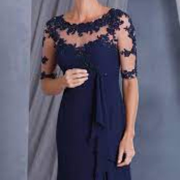 NEW Navy Blue Mother of the Bride/Groom Elegant Formal 3/4 Sleeve Dress SIZE 12 - Picture 2 of 13
